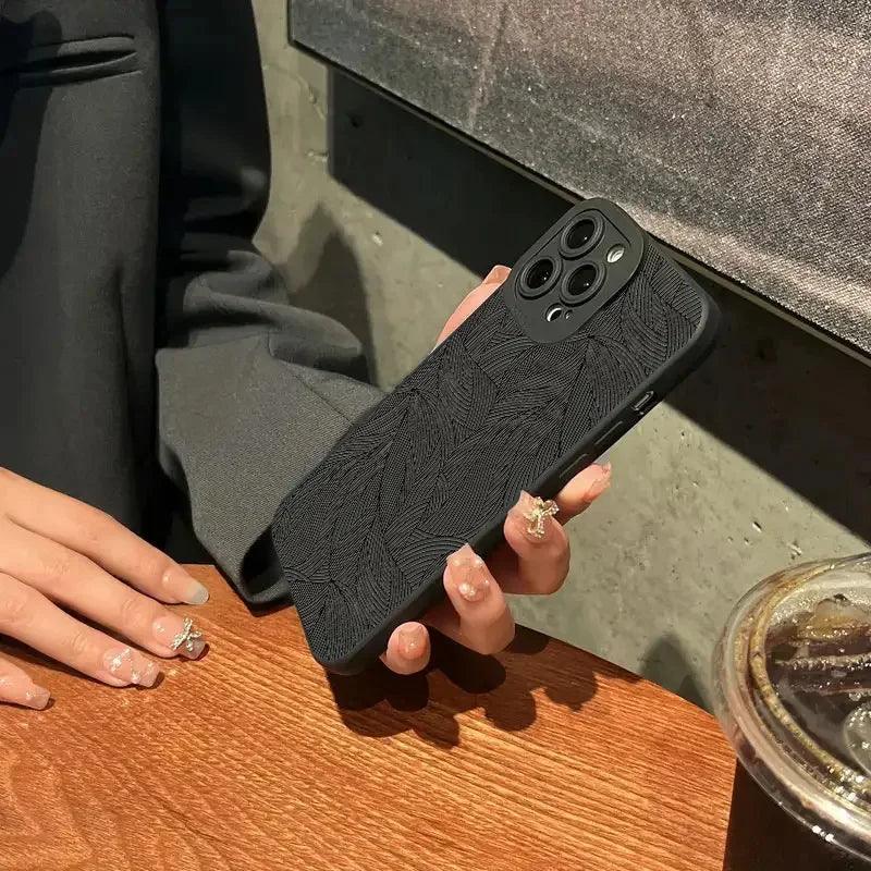 Matte Black Flower Case For iPhone